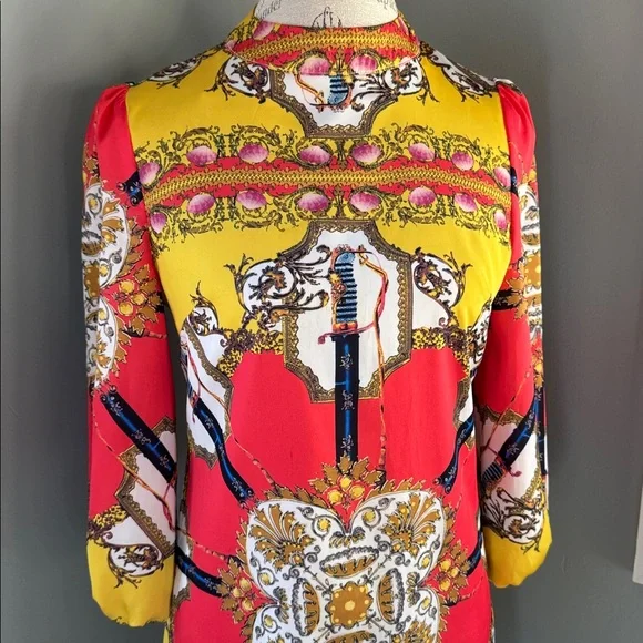 Dolce & Gabana 2011 vintage silk sheath dress swords and filigree - Picture 3 of 16